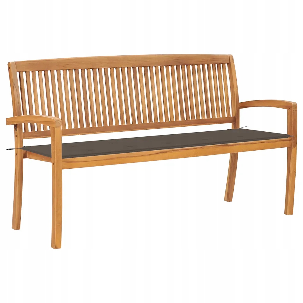 Stohovatelná zahradní lavice s poduškou 159 cm masivní teak Hnědošedá 30633