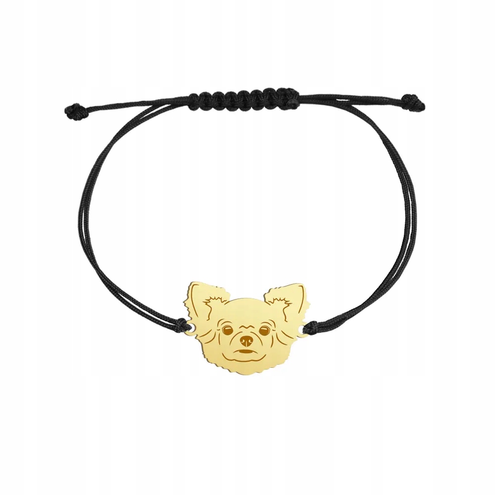 Zlatý náramek s psem Chihuahua 925 Šňůra Gravírování Bonus