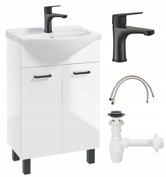 Koupelnová skříňka s umyvadlem 84x55 na nožkách s baterií a sifonem komplet