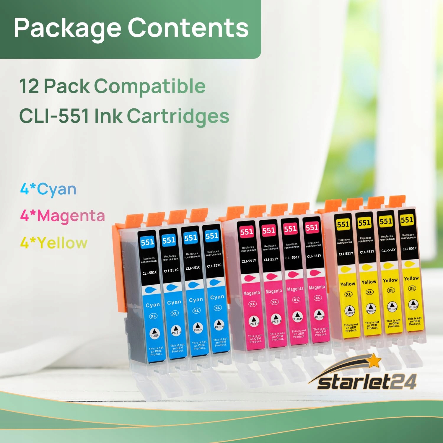 STARLET24 Zestaw 12 Tuszy 551XL Kompatybilne z Canon PIXMA MG iP MX — miniatura 2