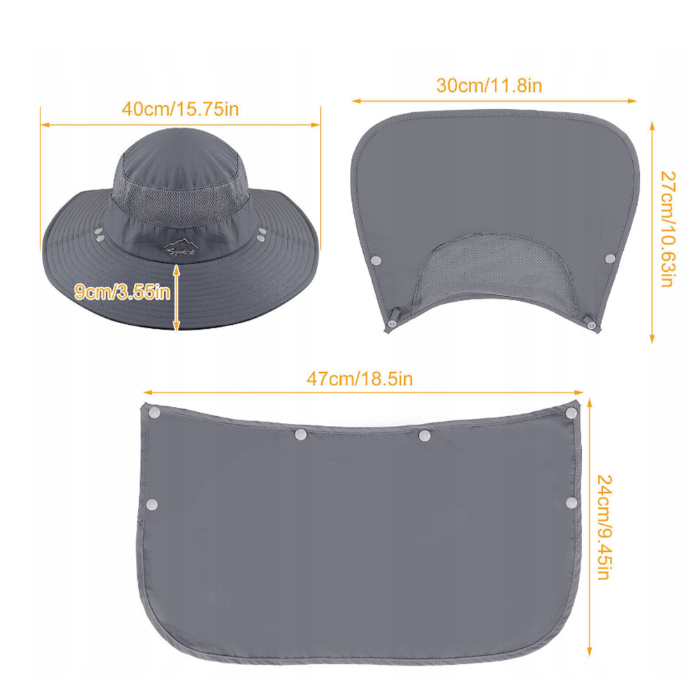 KAPELUSZ WĘDKARSKI Z MASKA CZAPKA PRZECIWSŁONECZNA Z SZEROKIM RONDEM Kolor szary