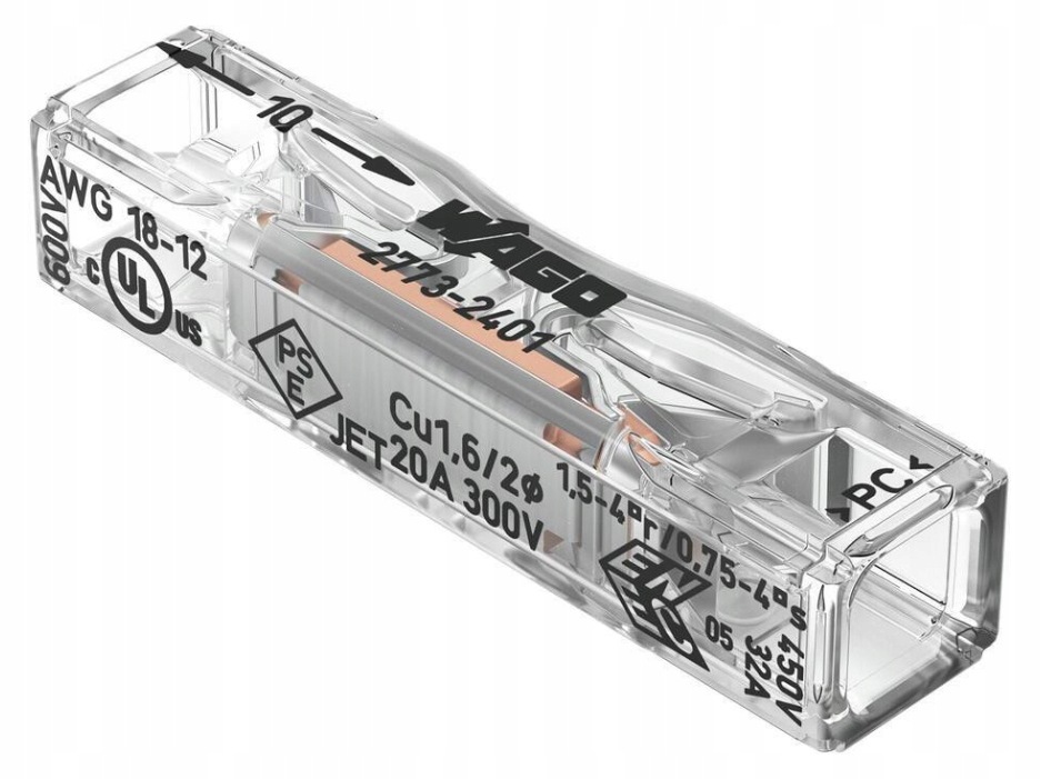 Průchozí rychlospojka Linka/drut 2x 0,2-4 mm2 Wago 2773-2401 (100 Ks)