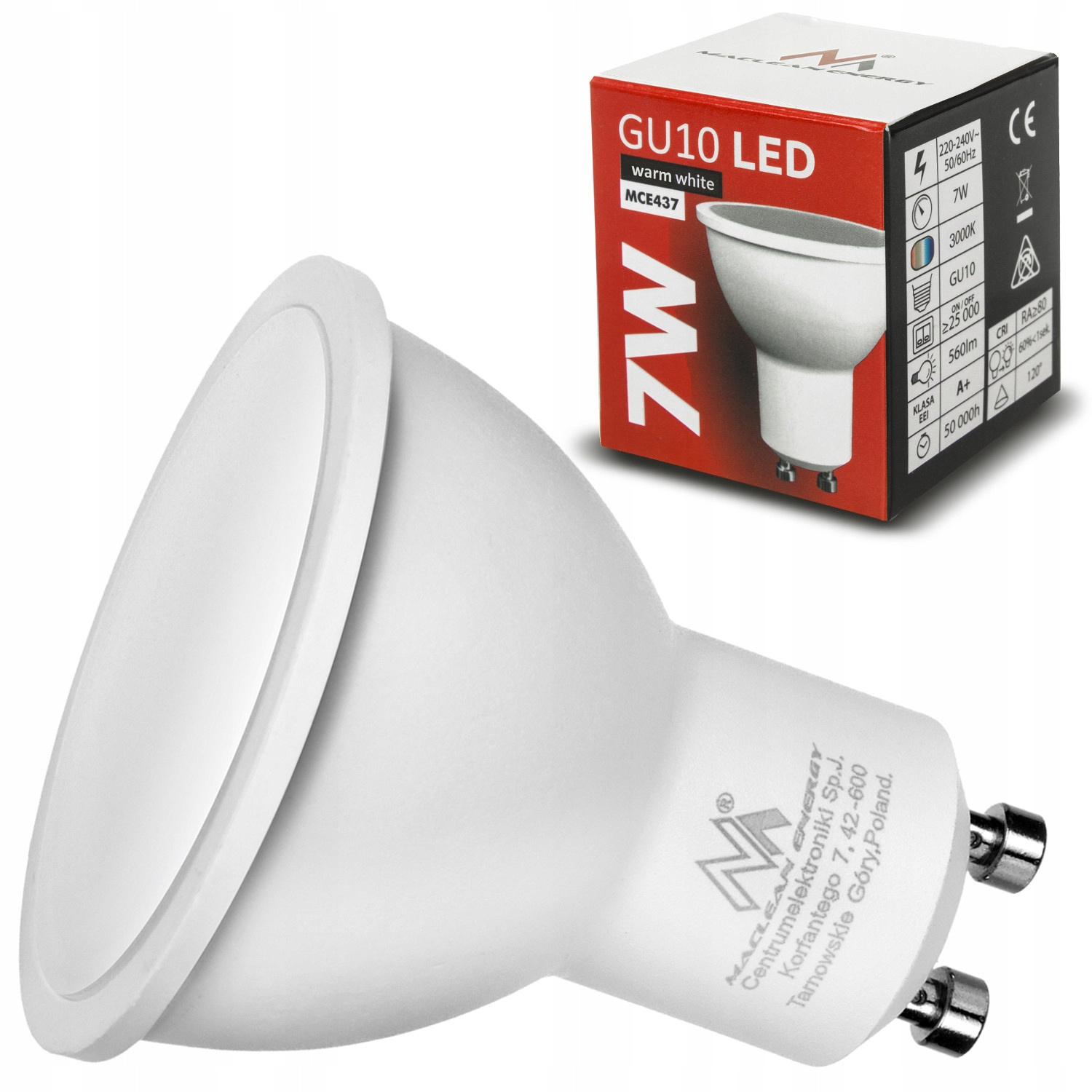 

Żarówka Led GU10 7W 490lm 3000K Ciepła Biała