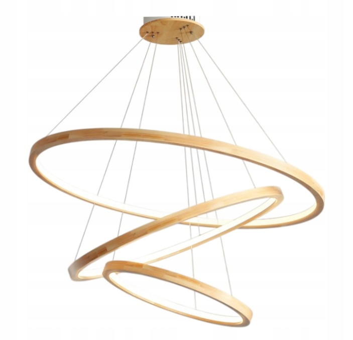 WayLuoung Led drevený luster s 3 krúžkami 40/60/80 cm, stmievateľný 85 W
