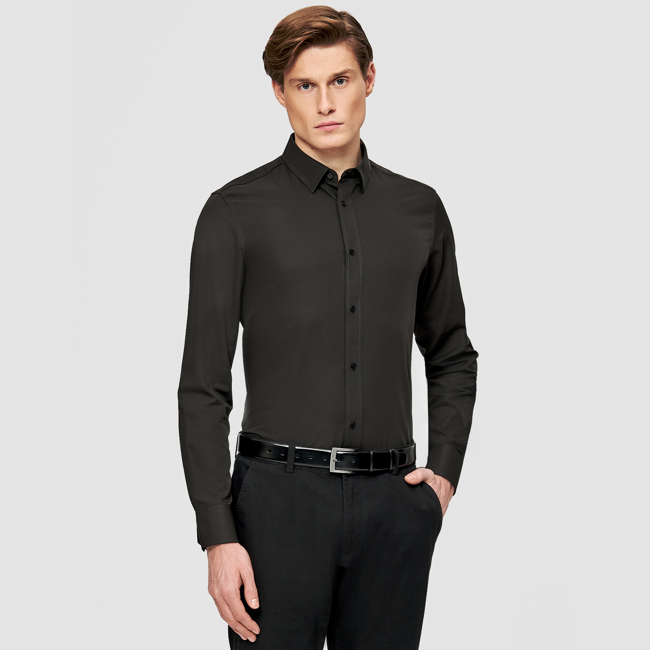 Elegantní černá pánská košile s vlnou Slim Fit Pako Lorente vel