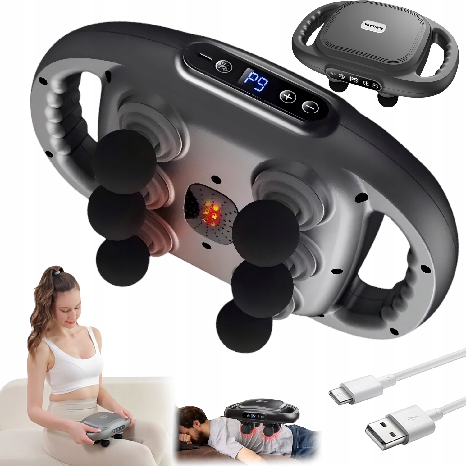 Masażer Wibracyjny Do Ciała Pleców Masujący Pistolet 6 Głowic Intensywny