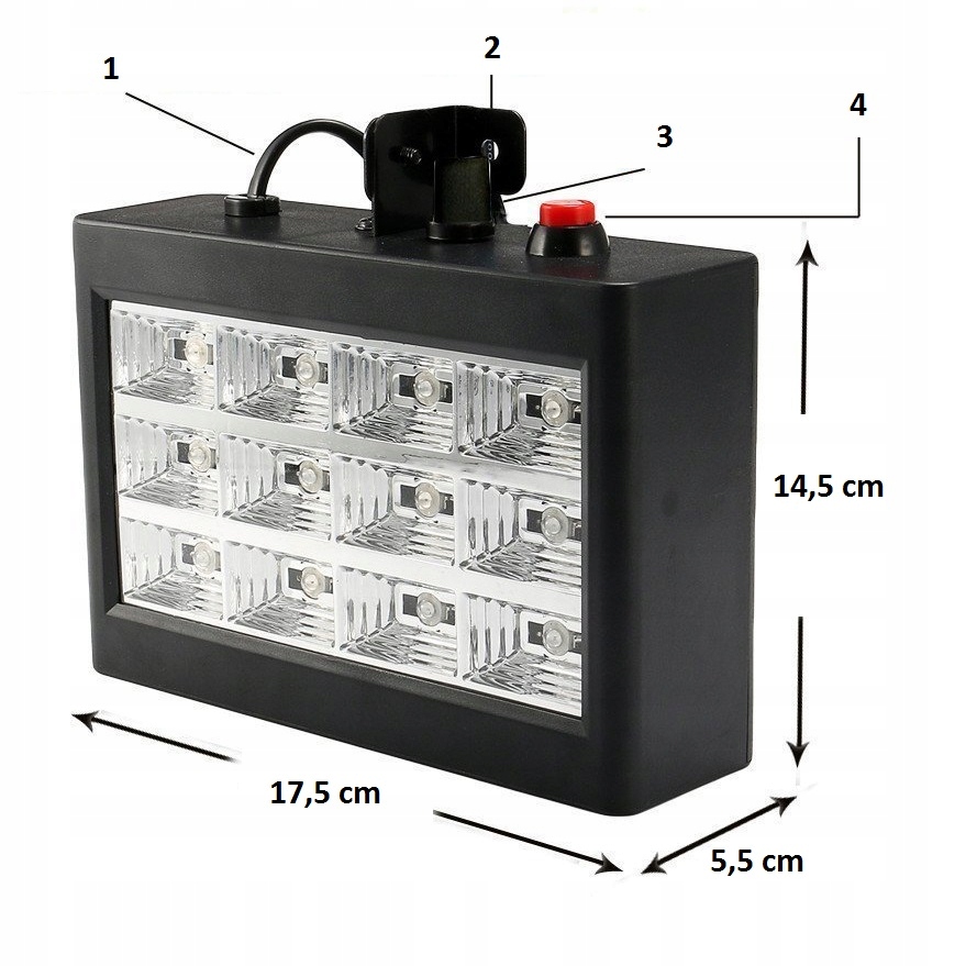 KOLOROFON STROBOSKOP 3 KOLORY DISCO REFLEKTOR 12 LED RGB CZUJNIK DŹWIĘKU Napięcie 230 V