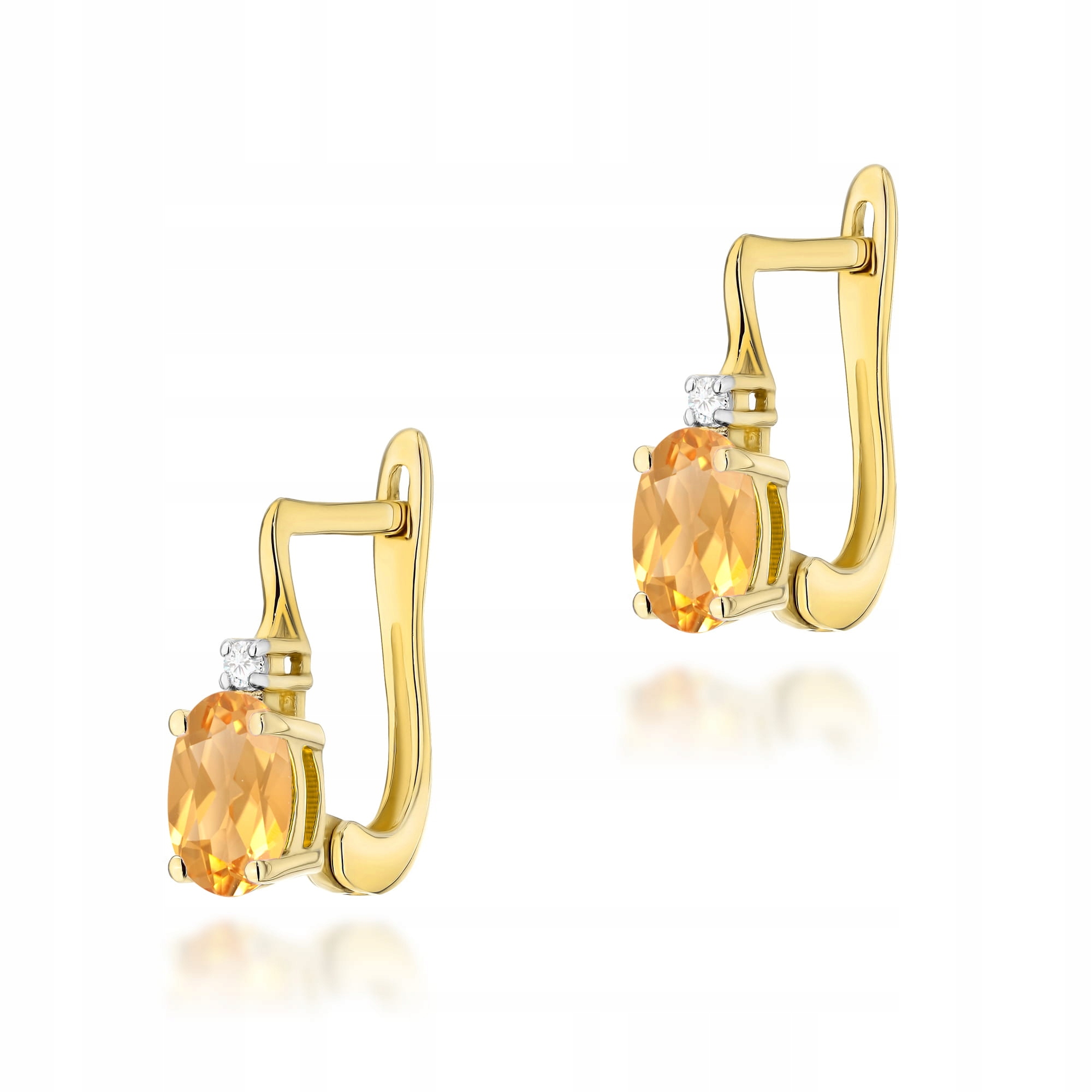 Dámské zlaté náušnice 585 s citrínem, elegantní a působivé, ideální jako dárek 14k