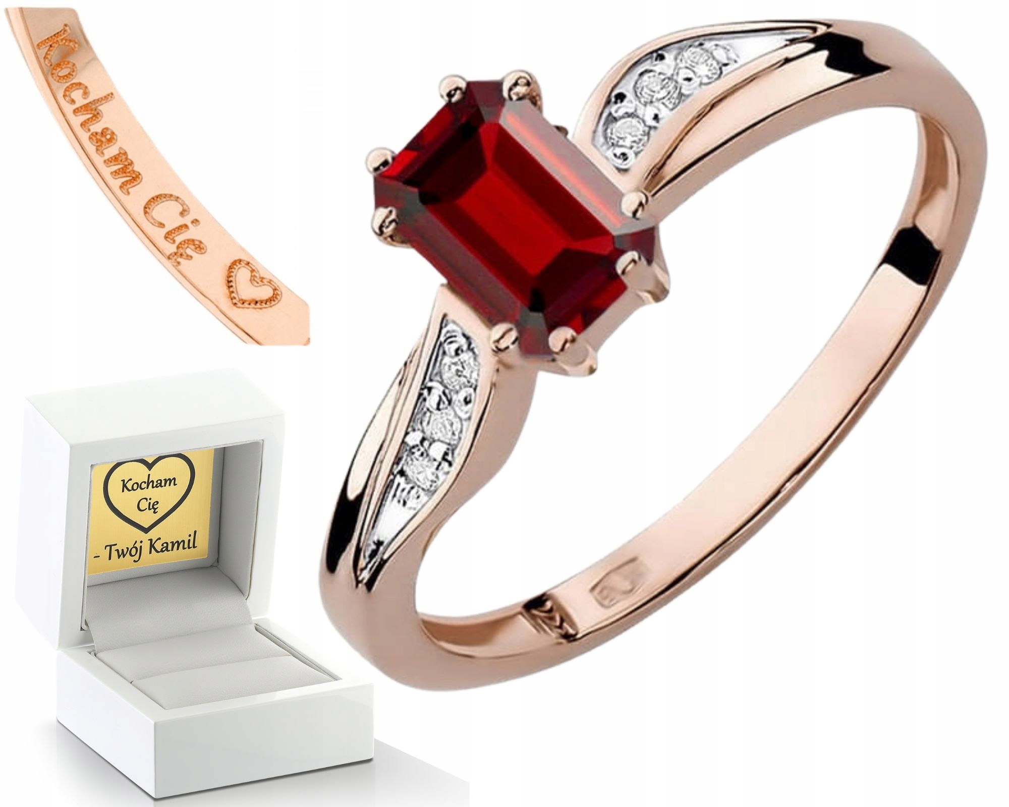 Růžový Zlatý Prstýnek S Rubíny A Diamanty Zlato 585 Jako Dárek