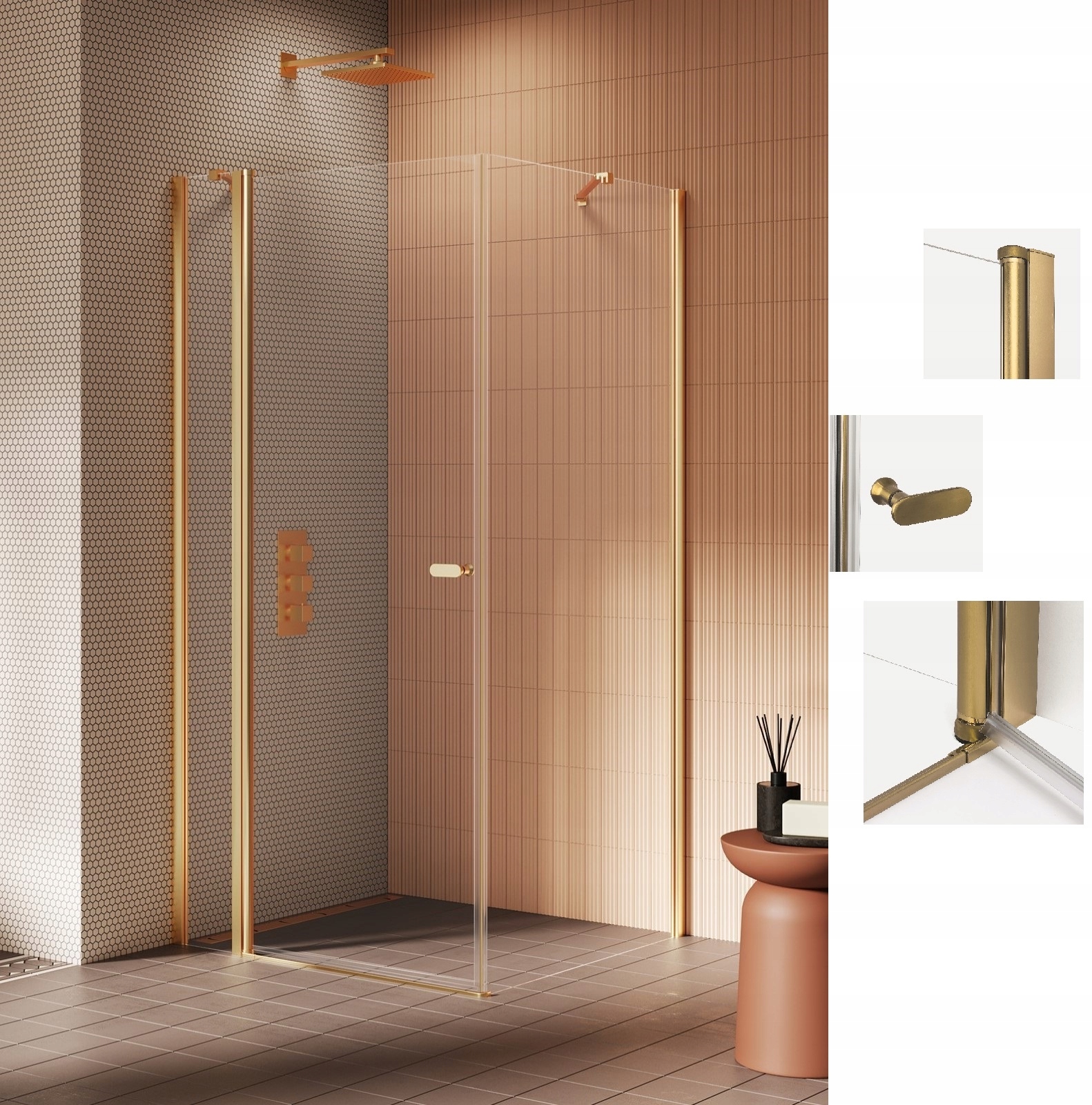 Złota szczotkowana Kabina prysznicowa 100x80 Soleo Gold Brushed New Trendy