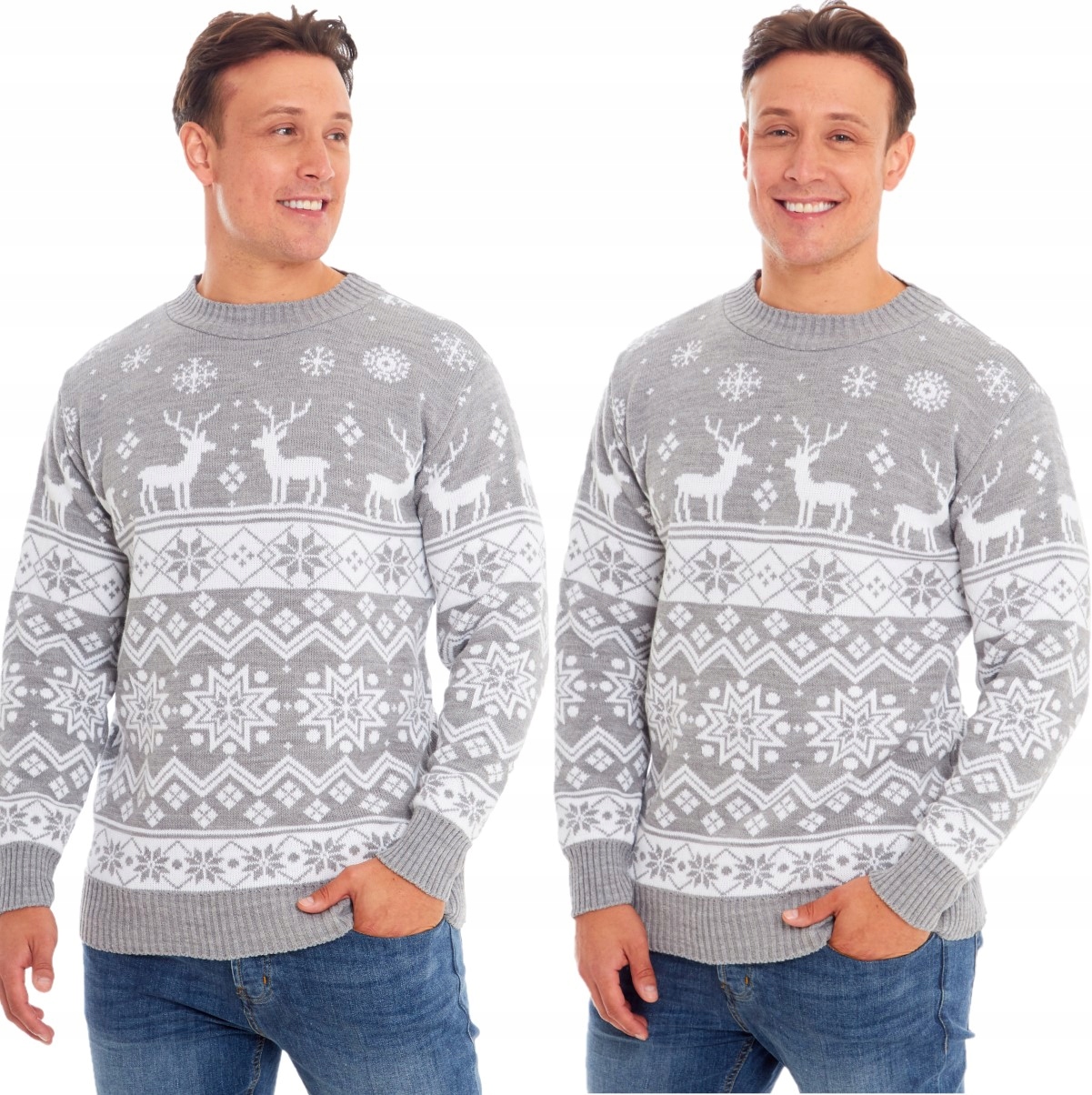 SZARY JASNY MĘSKI NORWESKI ŚWIĄTECZNY SWETER L