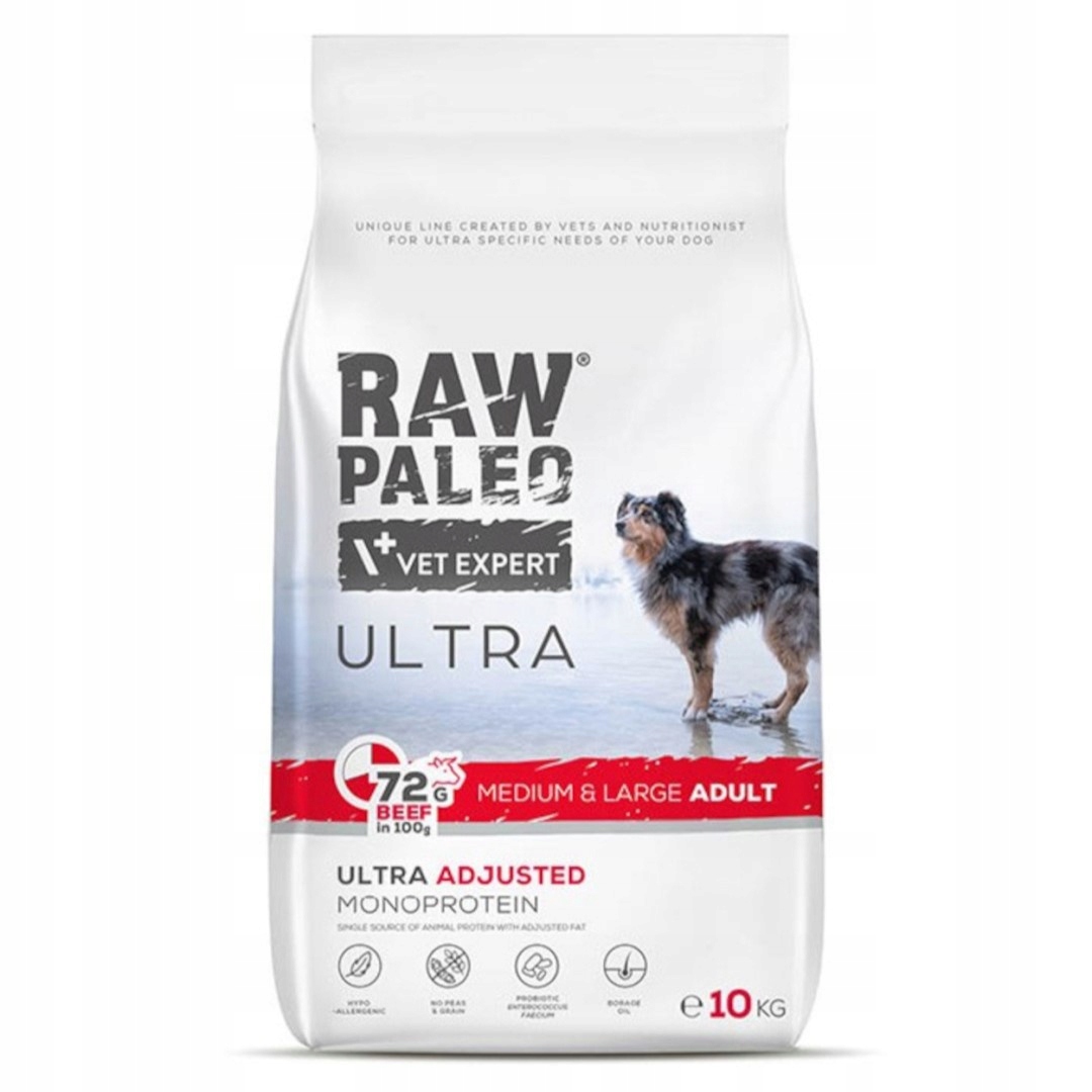 Raw Paleo Ultra Beef Medium&amp;Large Adult 10kg Suché Krmivo s hovězím masem pro psa
