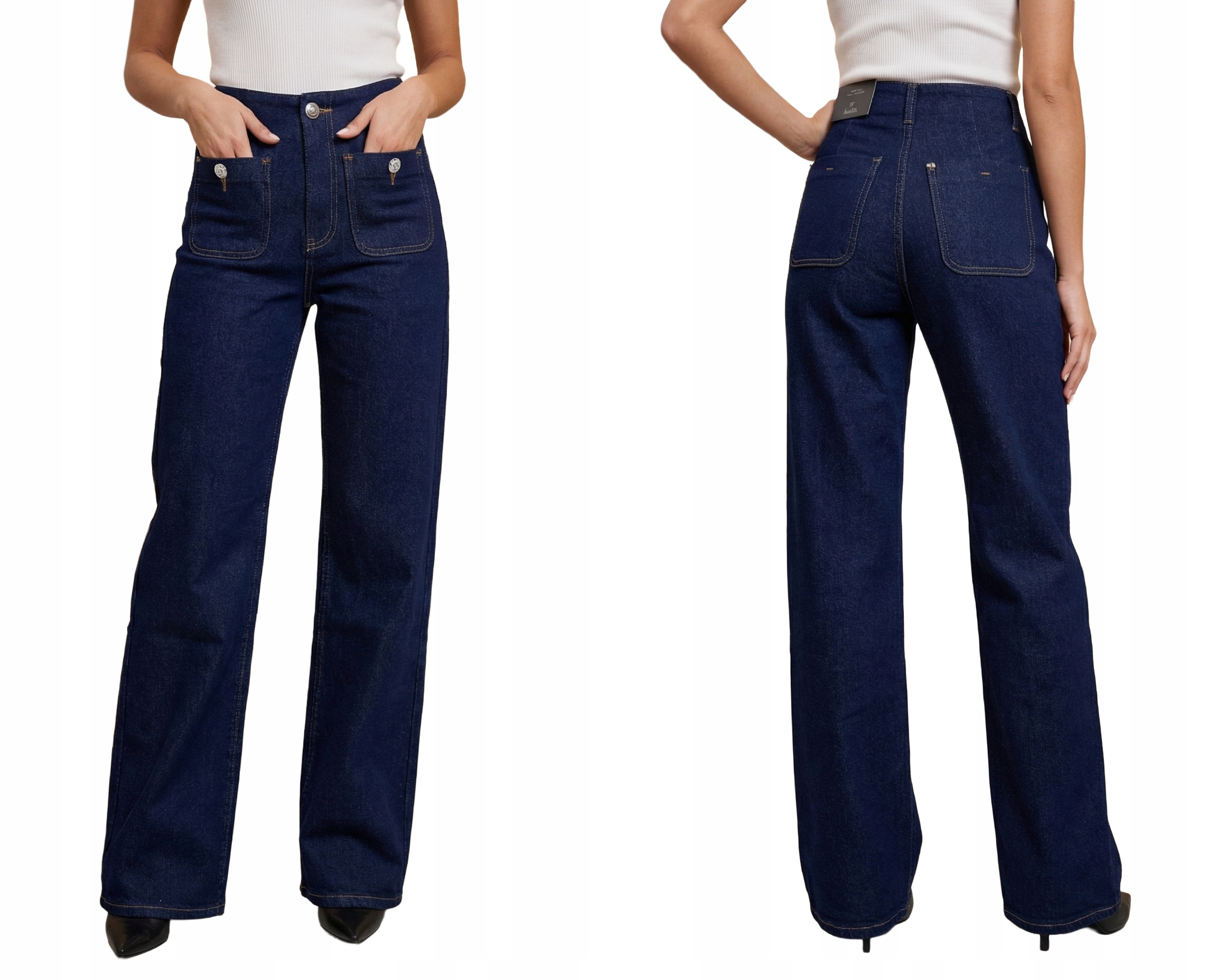 Jeansy Spodnie Damskie Dzwony Szerokie Elastyczne Niebieskie M