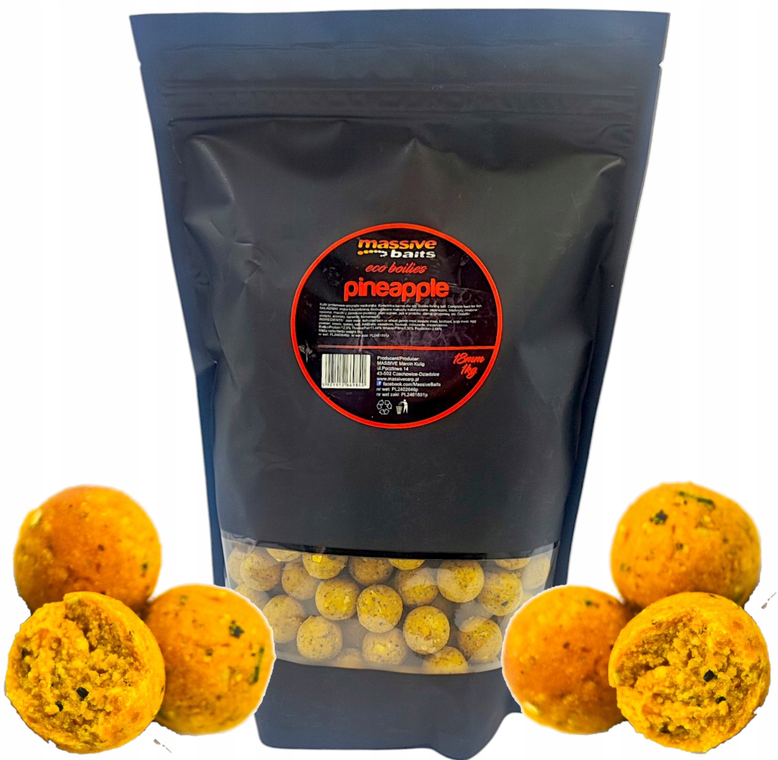Kulki Proteinowe Zanętowe Massive Baits Ananas 18mm Eco Boiles 1kg