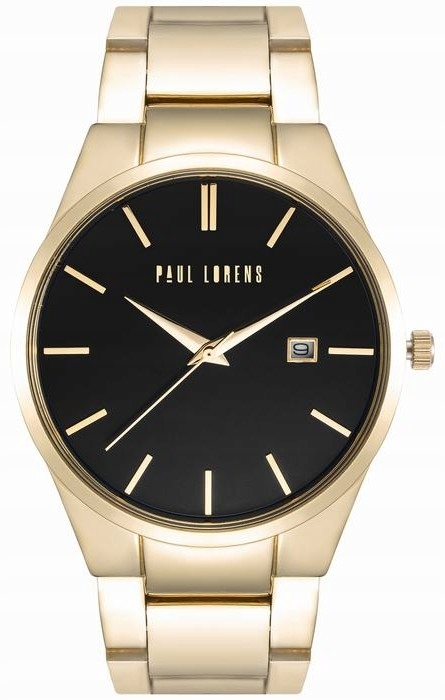 Pánské hodinky Paul Lorens quartzový ciferník černý náramek zlatý 40 mm