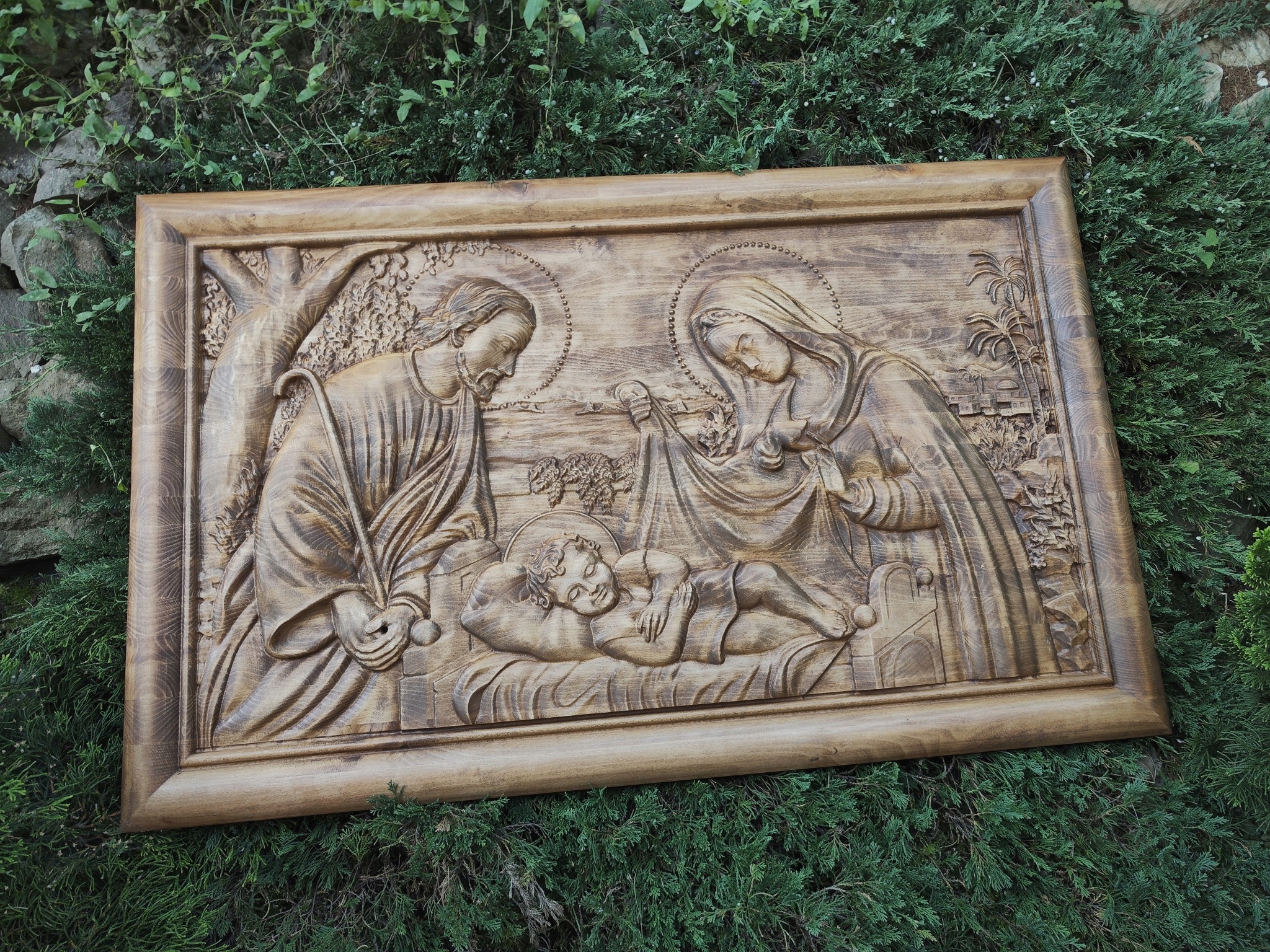 Obraz ze dřeva konvexní na zeď Svatá rodina II dárek svatba 45 cm