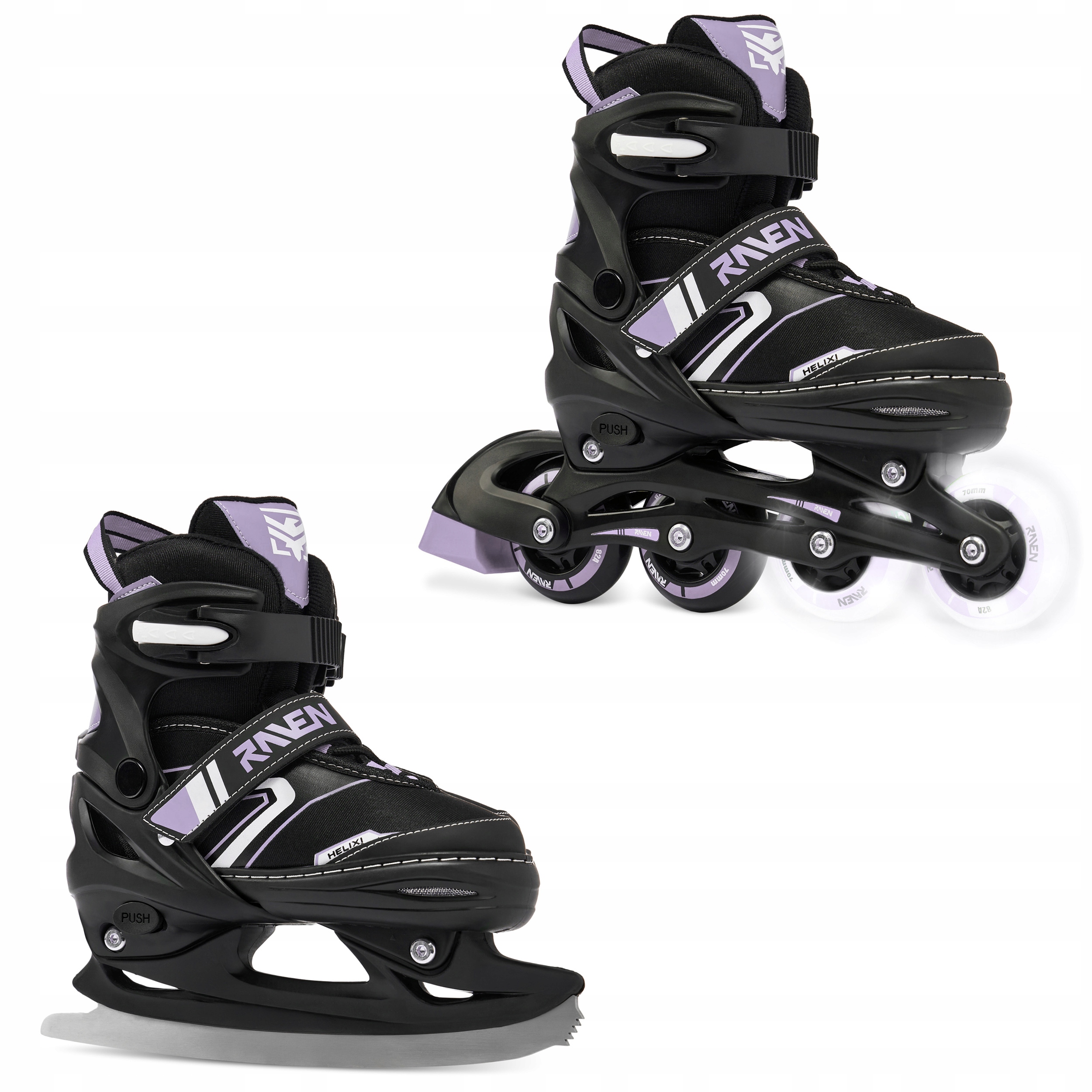 Rolki Łyżwy figurowe 2w1 Regulowane Raven Helixi Black/Violet 30-33 Led