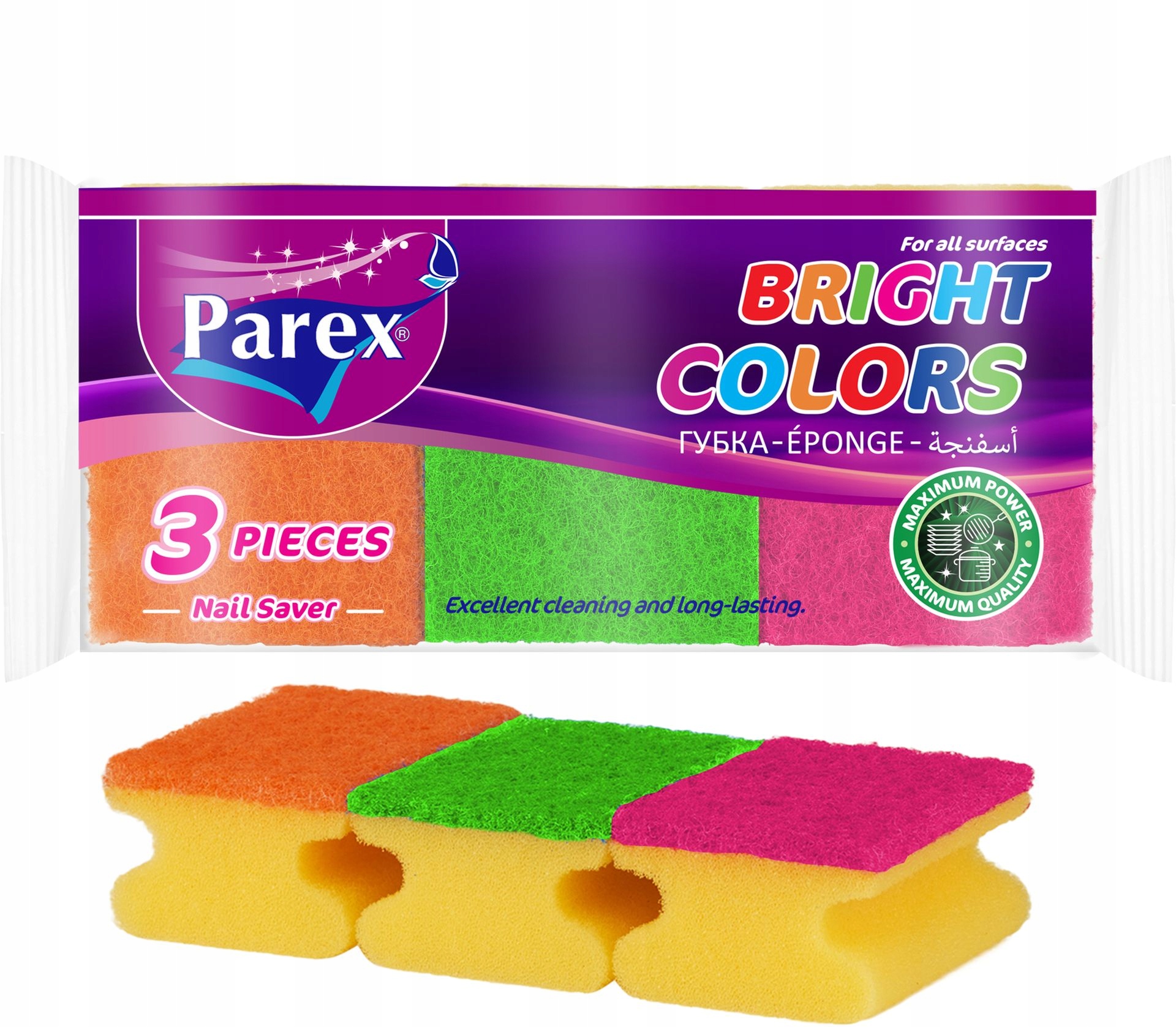 

Gąbka do naczyń kolorowa 3szt Parex Nail Saver