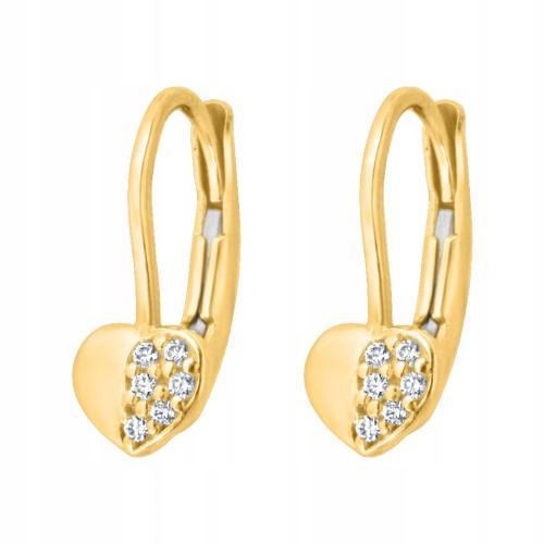 Jemné lesklé zlaté 585 Náušnice s srdíčky a zirkony na Valentýna