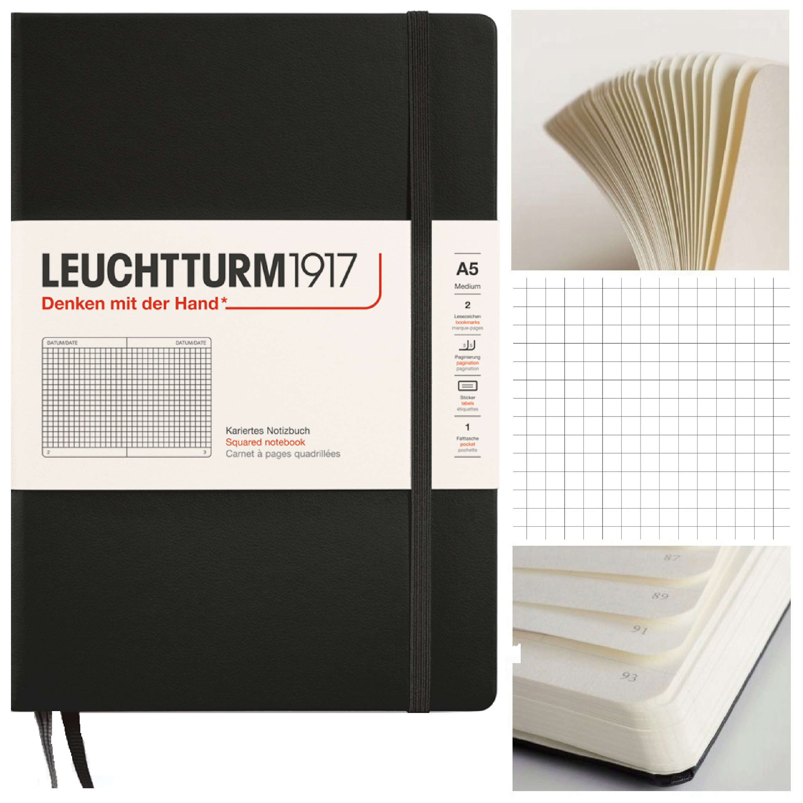 LEUCHTTURM1917 Notatnik Notes A5 Kratka twardy zeszyt w kratkę Czarny