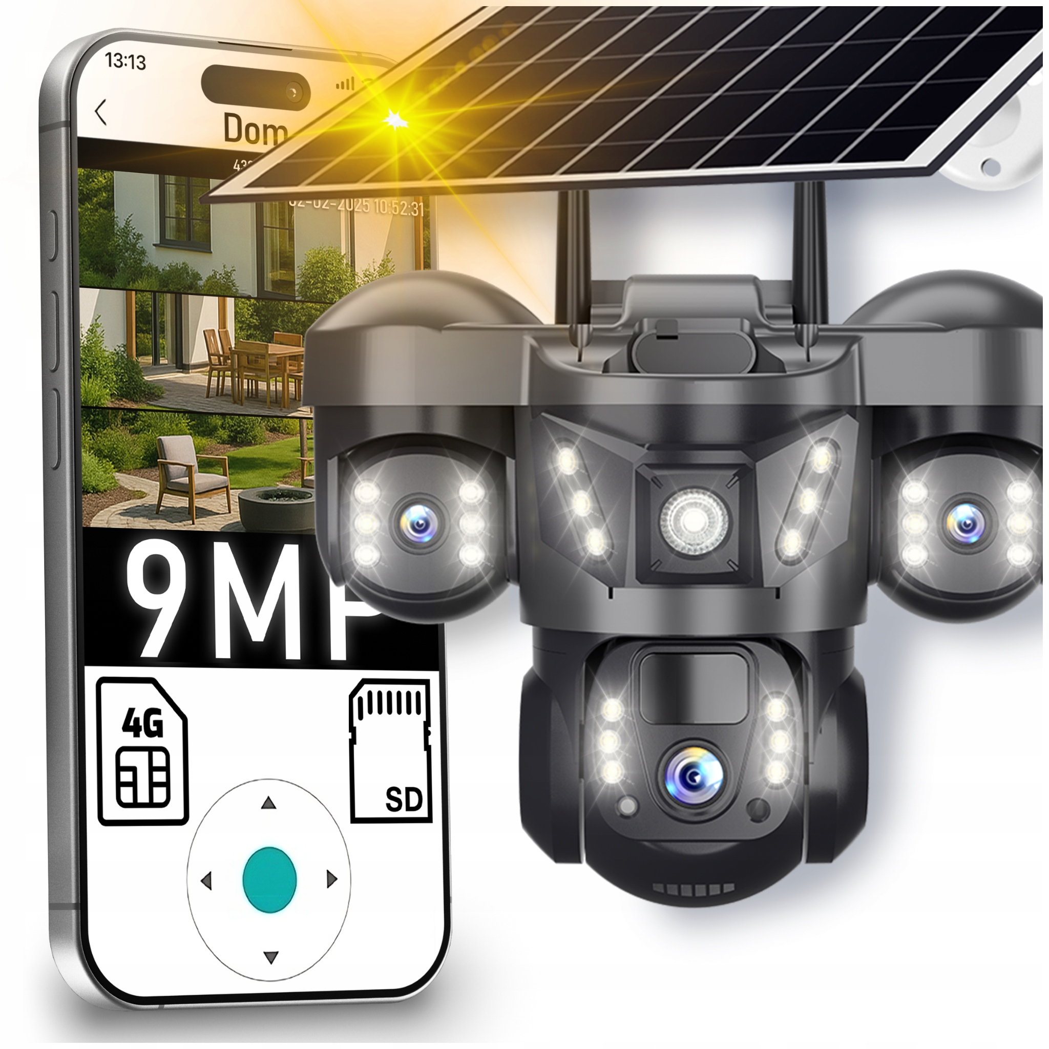 Zewnętrzna Kamera Solarna 4K Typ-c 3 Ekrany 9MPx Na Karte Sim 4G Lte