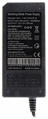 ZASILACZ 12V DC 4A 48W IMPULSOWY 2.1 x 5.5 mm Kod producenta ZASILACZ IMPULSOWY 12V DC 4A 48W 12V/4A/5.5