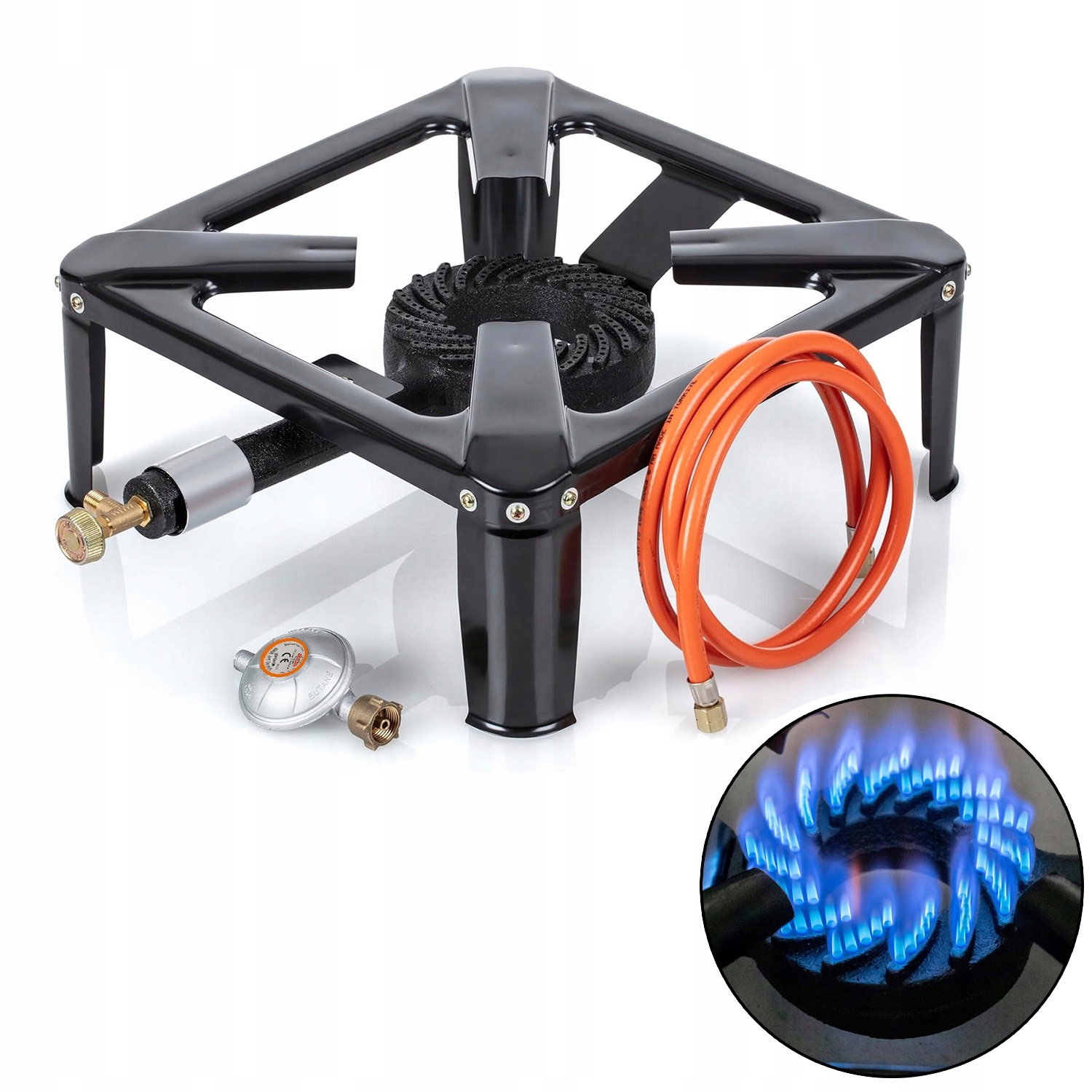 Plynová Stolička vařič Hořák 8kW 40x40 regulátor baru hadice 150 cm