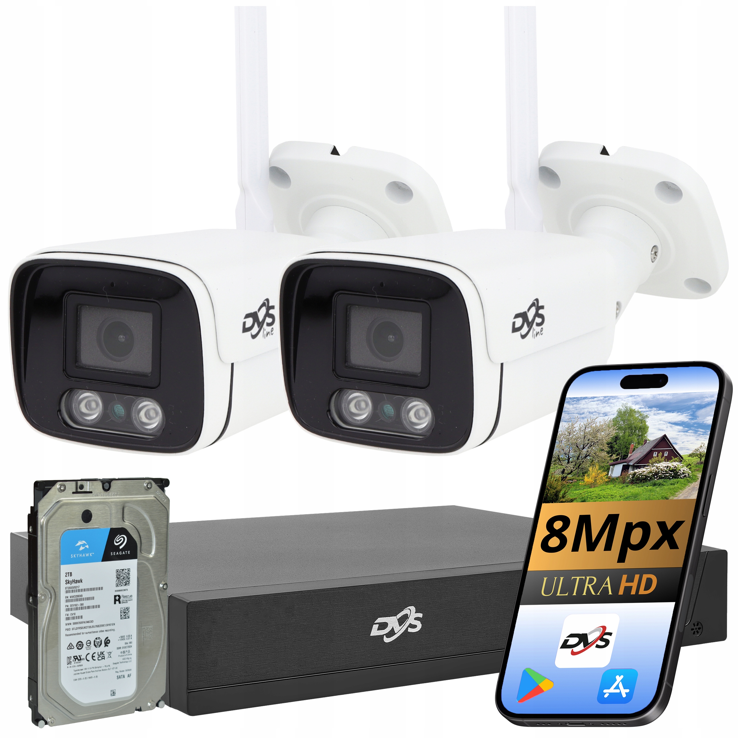 Sada Kamer 4K Wifi 8Mpx 2 Kamery Vonkajšia Tuba Na Monitorovanie Domu 2TB