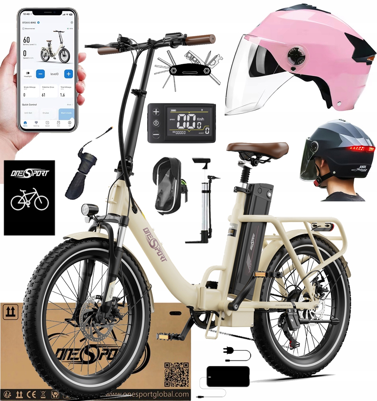 Onesport OT16-2 Elektrokolo 250W 25KM/H 48V 17AH 120KM 20*3" +Dárek