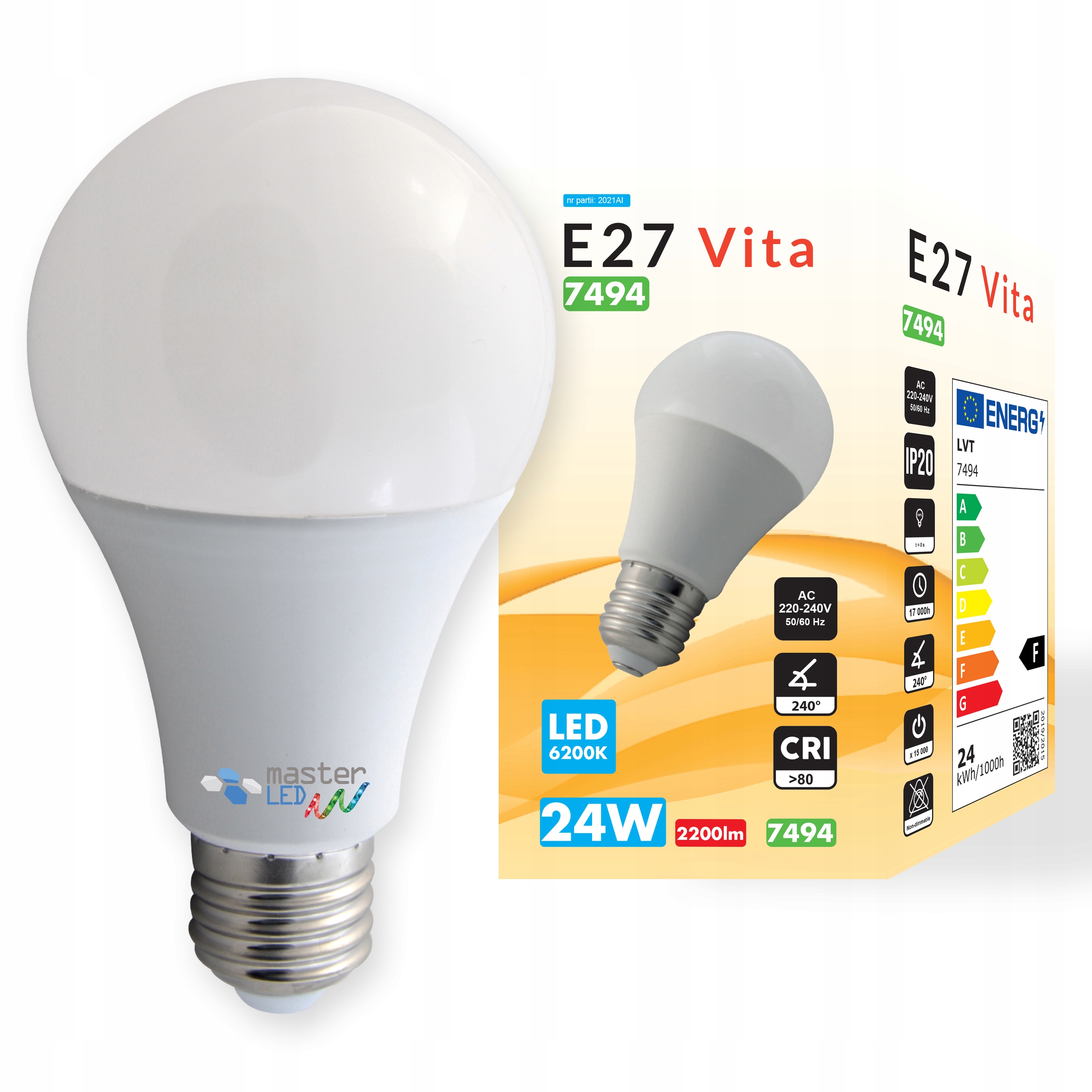 

Żarówka Led Smd dioda E27 2835 24W 230V A95 biała