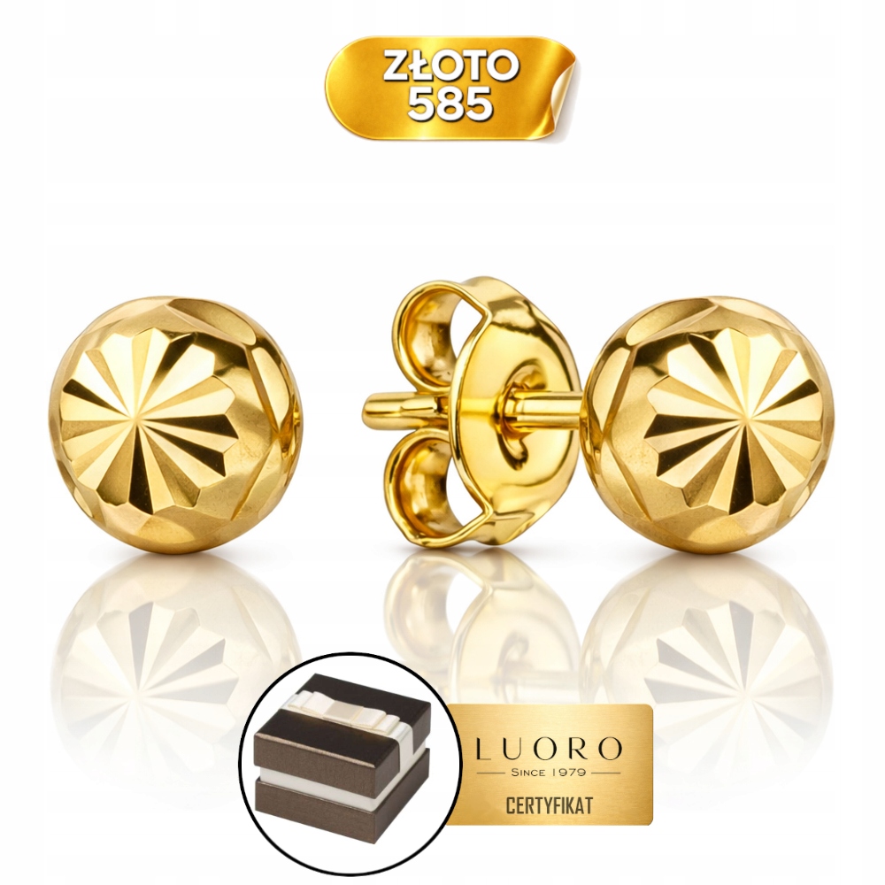 Náušnice Zlaté 585 14K Kuličky 3MM Diamantové 3MM Krabička Dárek