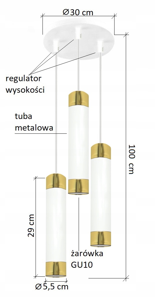 LAMPA SUFITOWA WISZĄCA ŻYRANDOL TUBA 28-3022B LED Zasilanie sieciowe