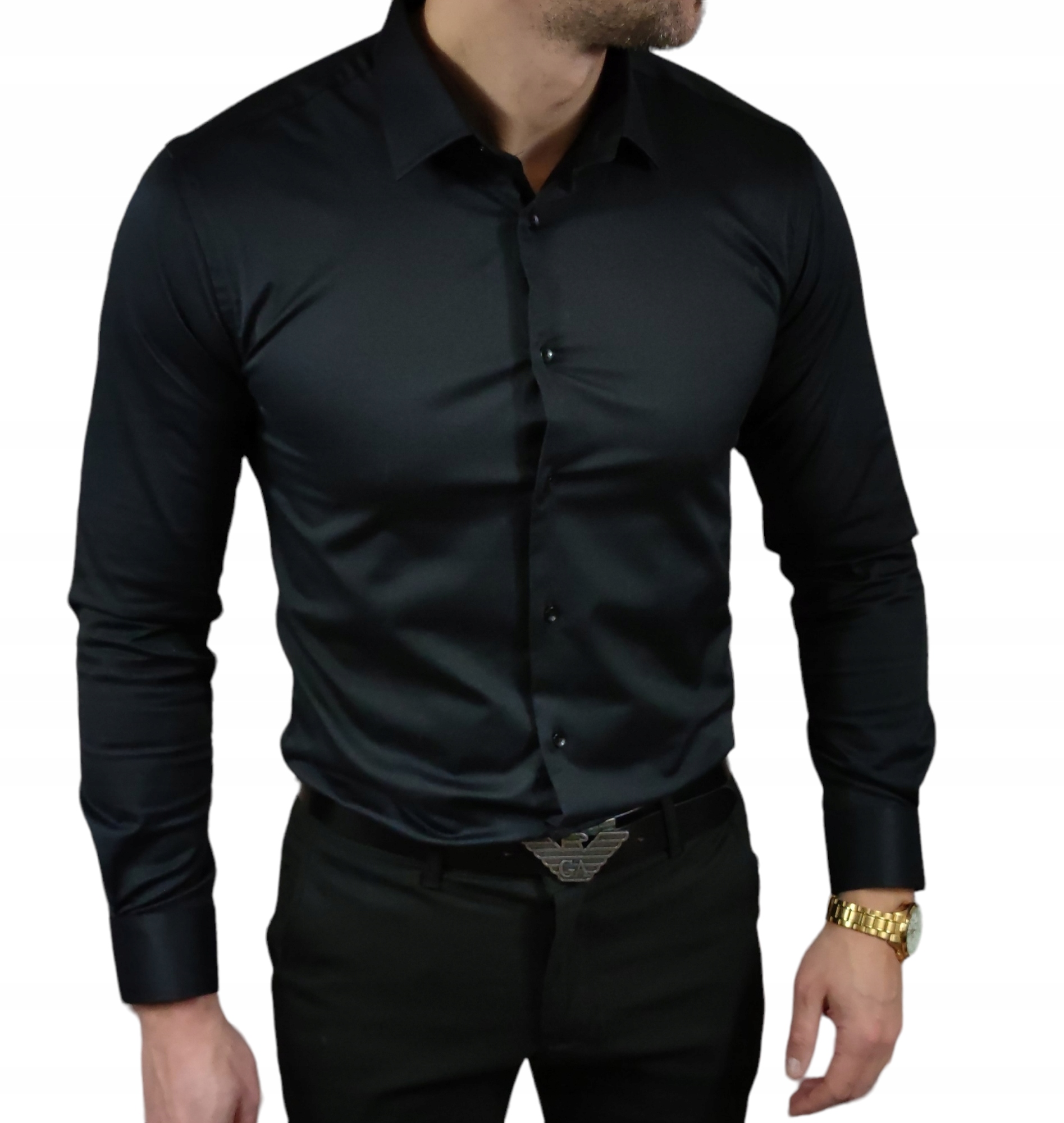 Klasická slim fit košile černá elegantní výška 175-182 cm ESP06 S