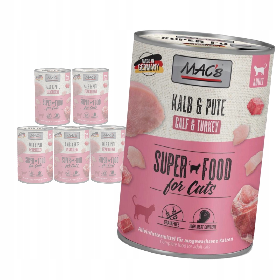 Levně MAC's Cat Mokré Krmivo Pro Kočky s telecím masem Krůta 6x400g