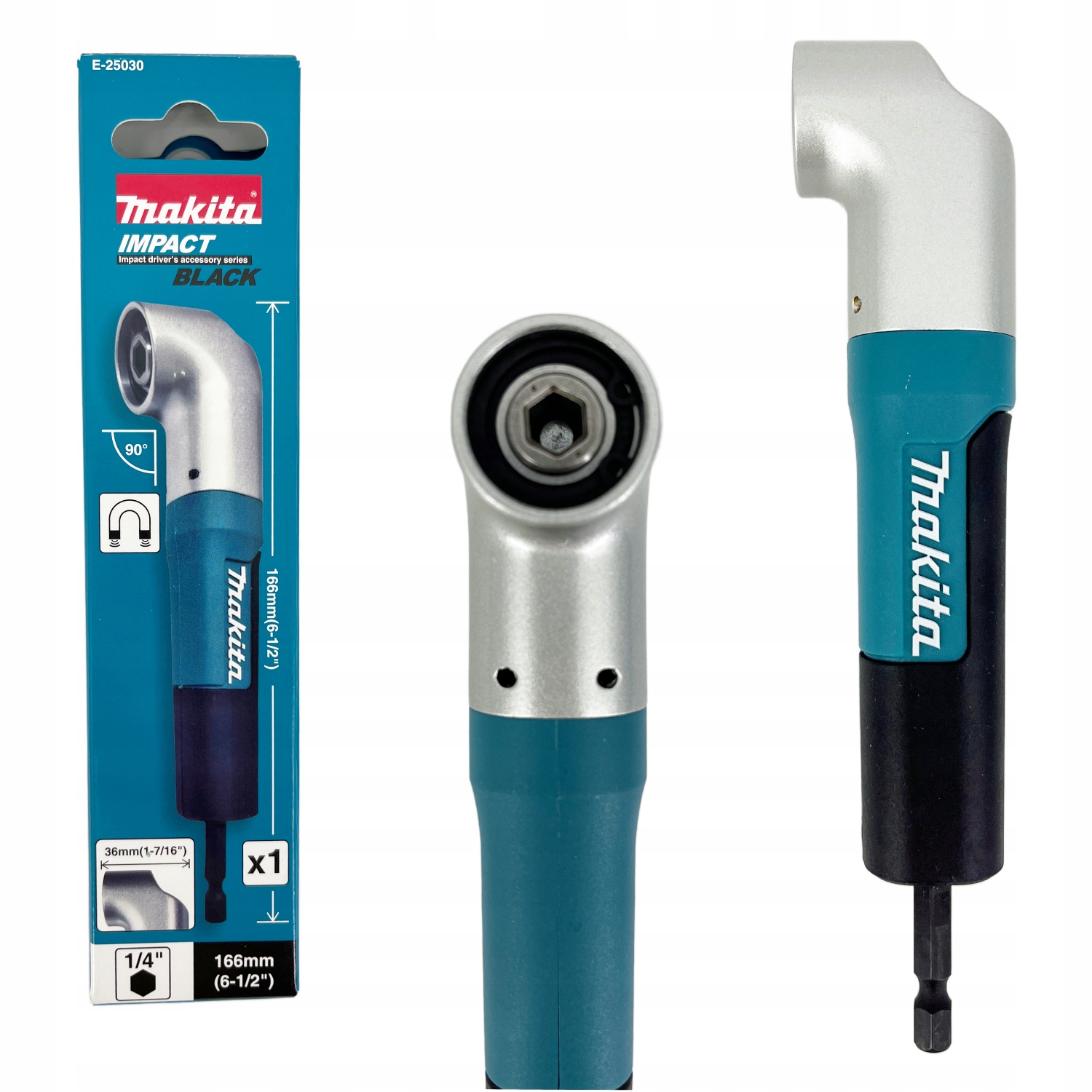 Makita udarowa nasadka kątowa 90 stopni Na Bity 1/4 Hex z magnesem E-25030
