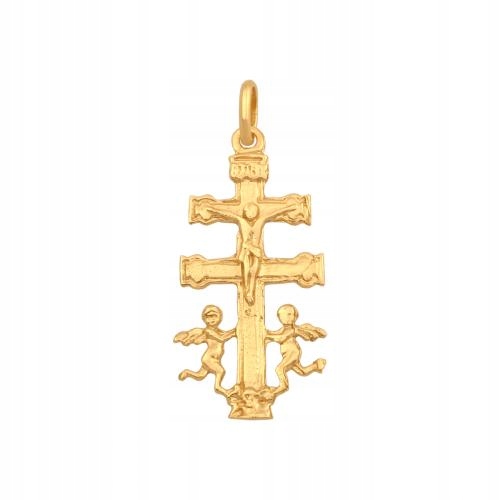 Karavakový kříž vyrobený ze zlata 585, efektní dárek Křížek s anděly