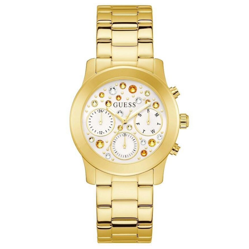 Zlaté dámské hodinky Guess Fantasia s zdobeným ciferníkem GW0559L2