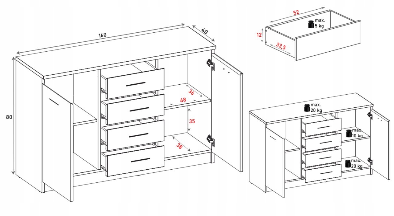 Biała Nowoczesna Komoda 4 SZUFLADY Mat Szafki 160 EAN (GTIN) 5905701212071