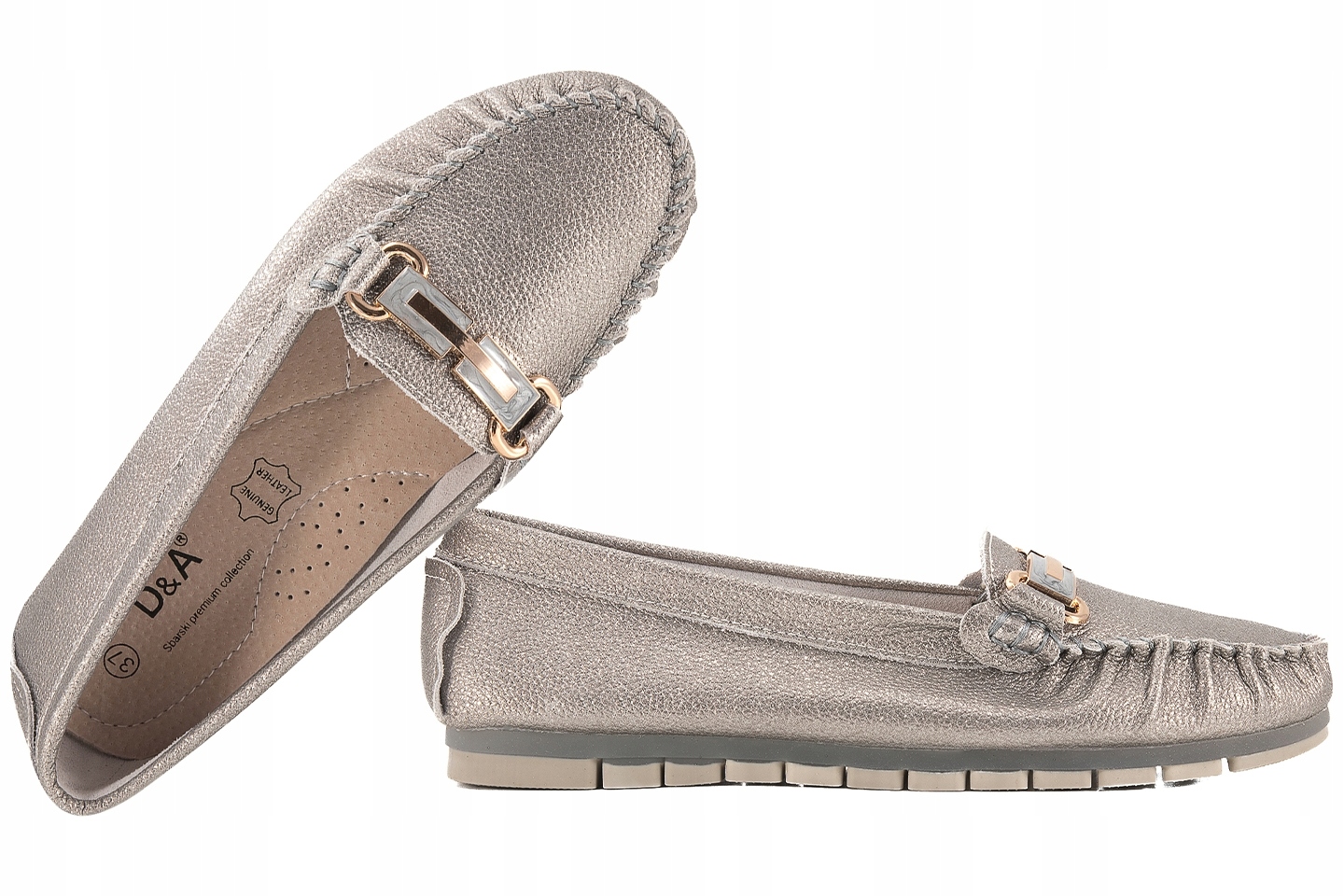 S.barski LR51-546 Dámské Mokasíny Polobotky Balerínky Kůže grafitové 38