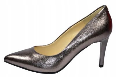 Metalické stříbrné kožené dámské klasické lodičky Sala 37