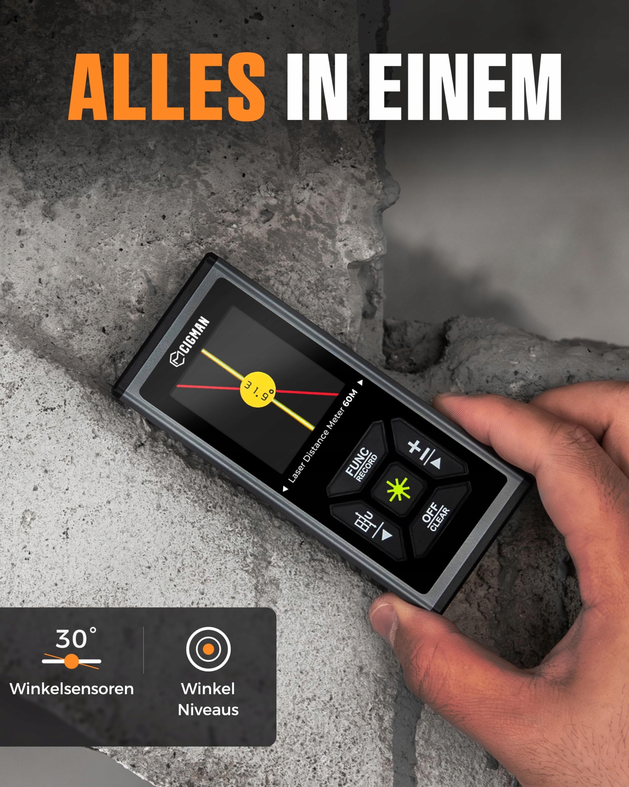 CIGMAN Laserowy Dalmierz 120m Zielony LCD Magnetyczny Czujnik Kąta — miniatura 5