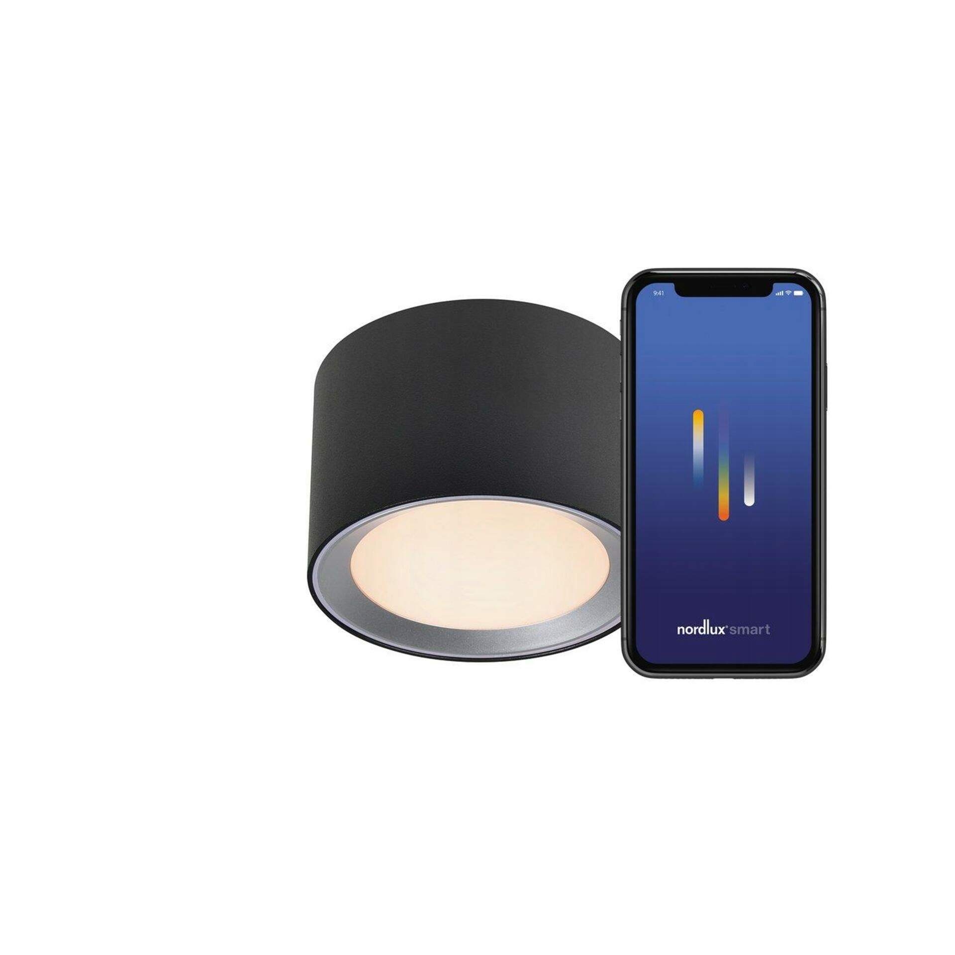 Chytré stropní svítidlo Nordlux Landon Smart černé, 8W, IP44, 12,5 cm