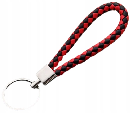 Brelok do kluczy z plecionej skóry z solidnym kółkiem czarny-czerwony