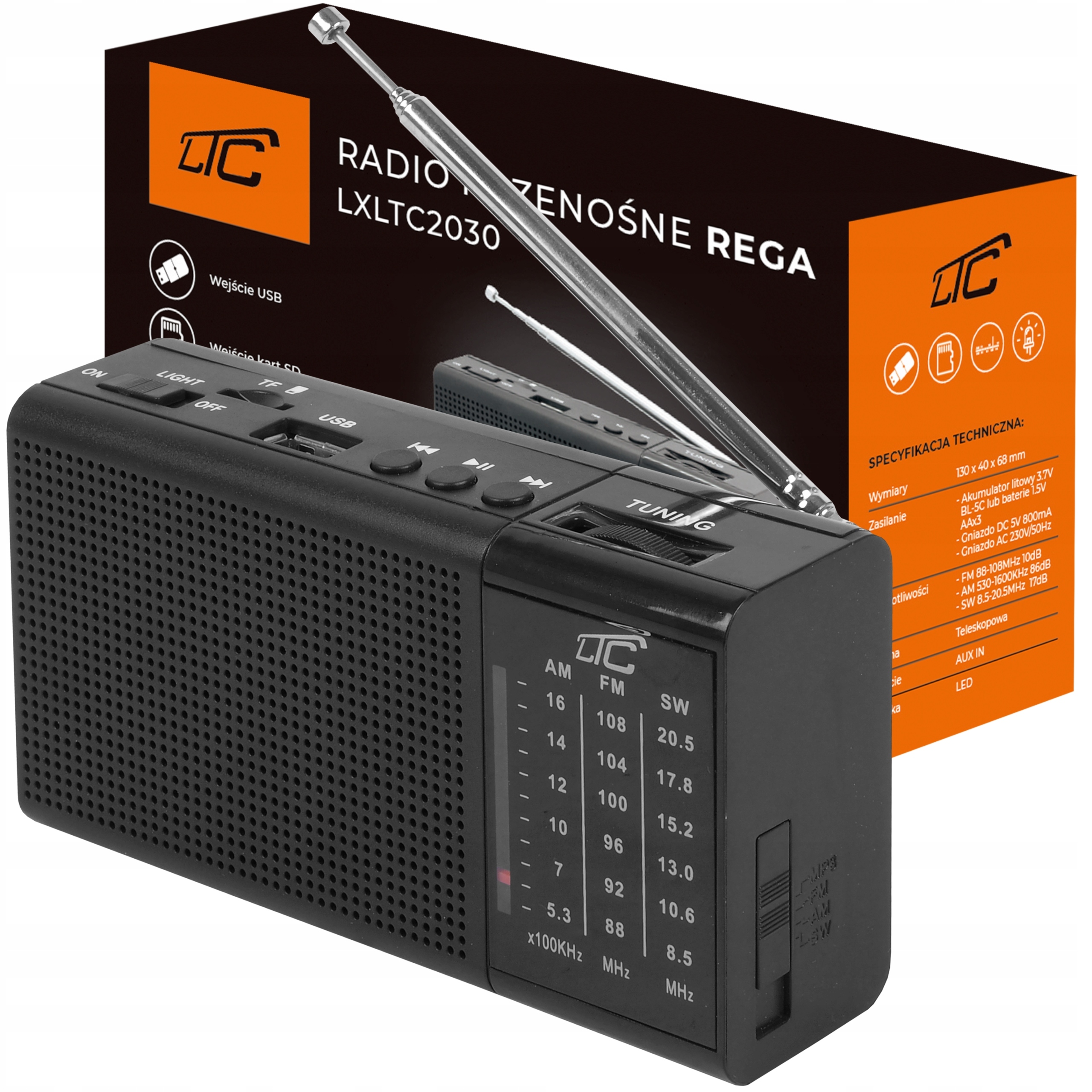 MOCNE RADIO FM AM PRZENOŚNE AUX AKUMULATOR LATARKA