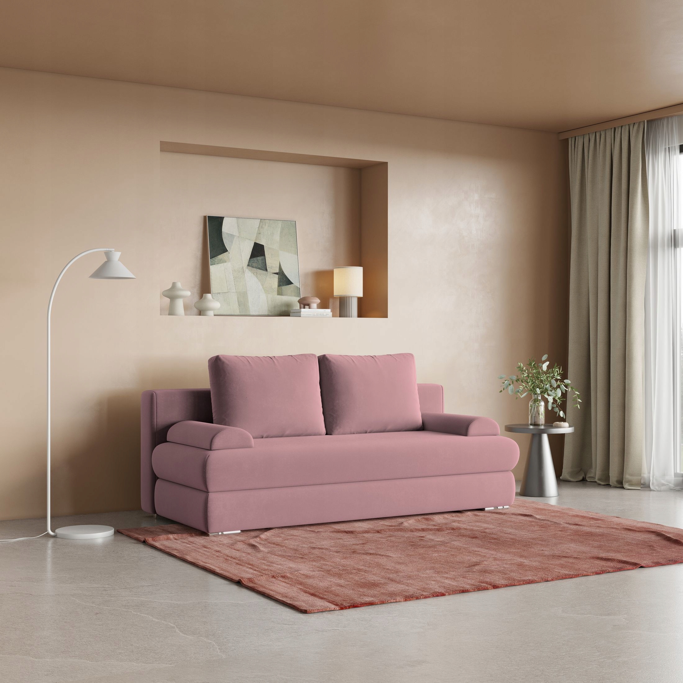 Pohovka Aspero Rozkládací pohovka s funkcí Spaní Moderní Stylová Růžová