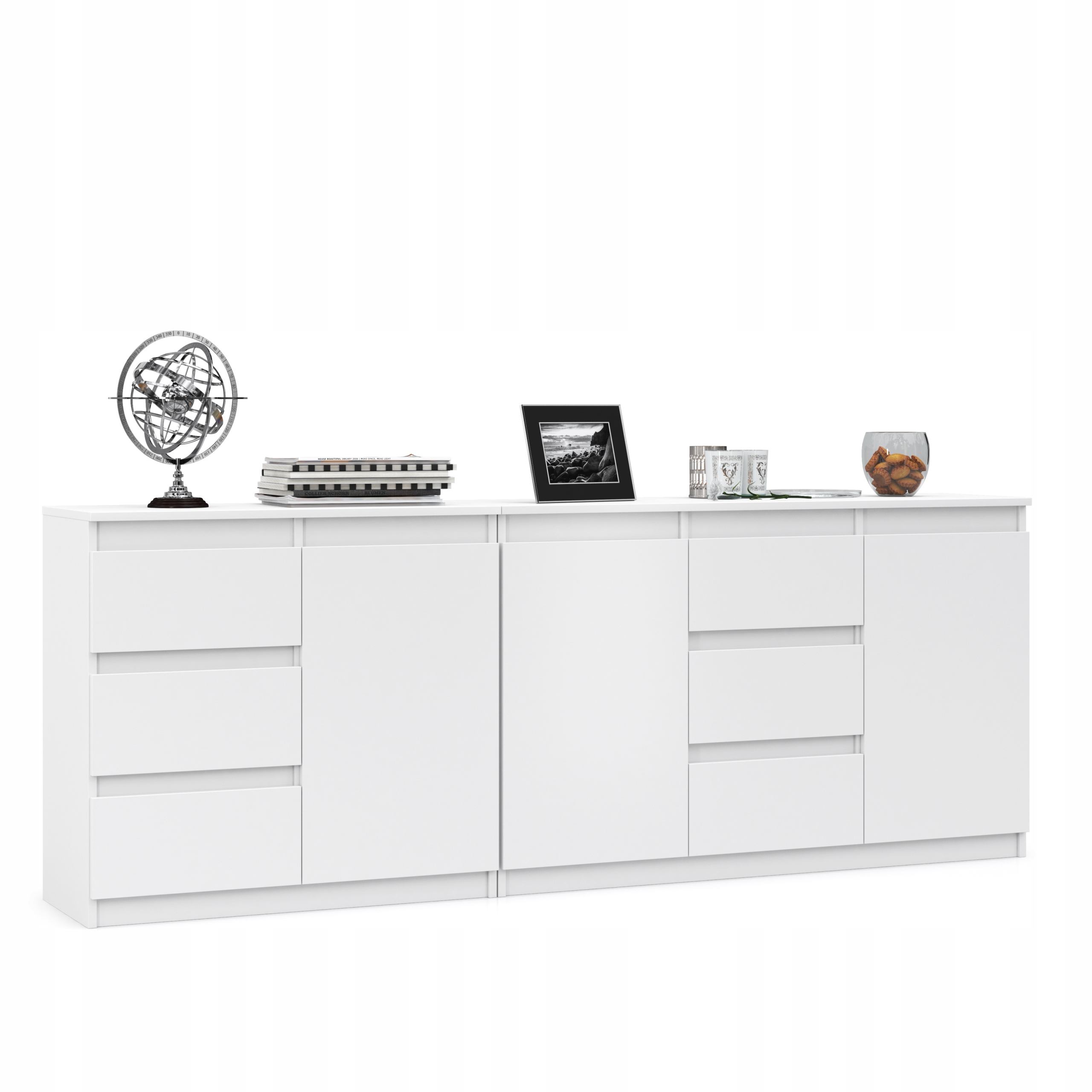 ZESTAW DUŻA POJEMNA KOMODA SZAFKA RTV SZUFLADY DRZWI BIAŁA 200 cm