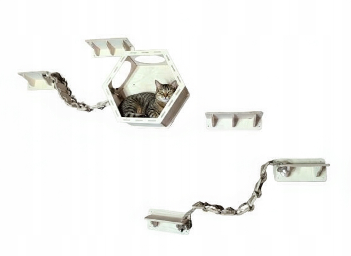 Levně Zvětšená XL dráha pro kočky, s domečkem, nástěnná – verze bez kočičích akcentů