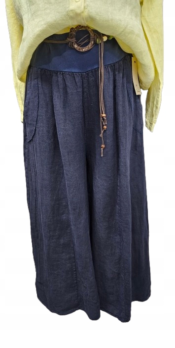 Lněné Kalhoty Široké Boho – 100% Len – S Páskem – Lilie A Pas