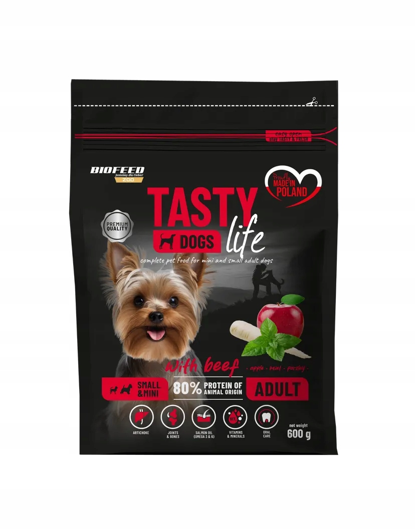 5xTASTY Dogs Life Suché krmivo pro psy mini malých plemen s hovězím masem 600 g