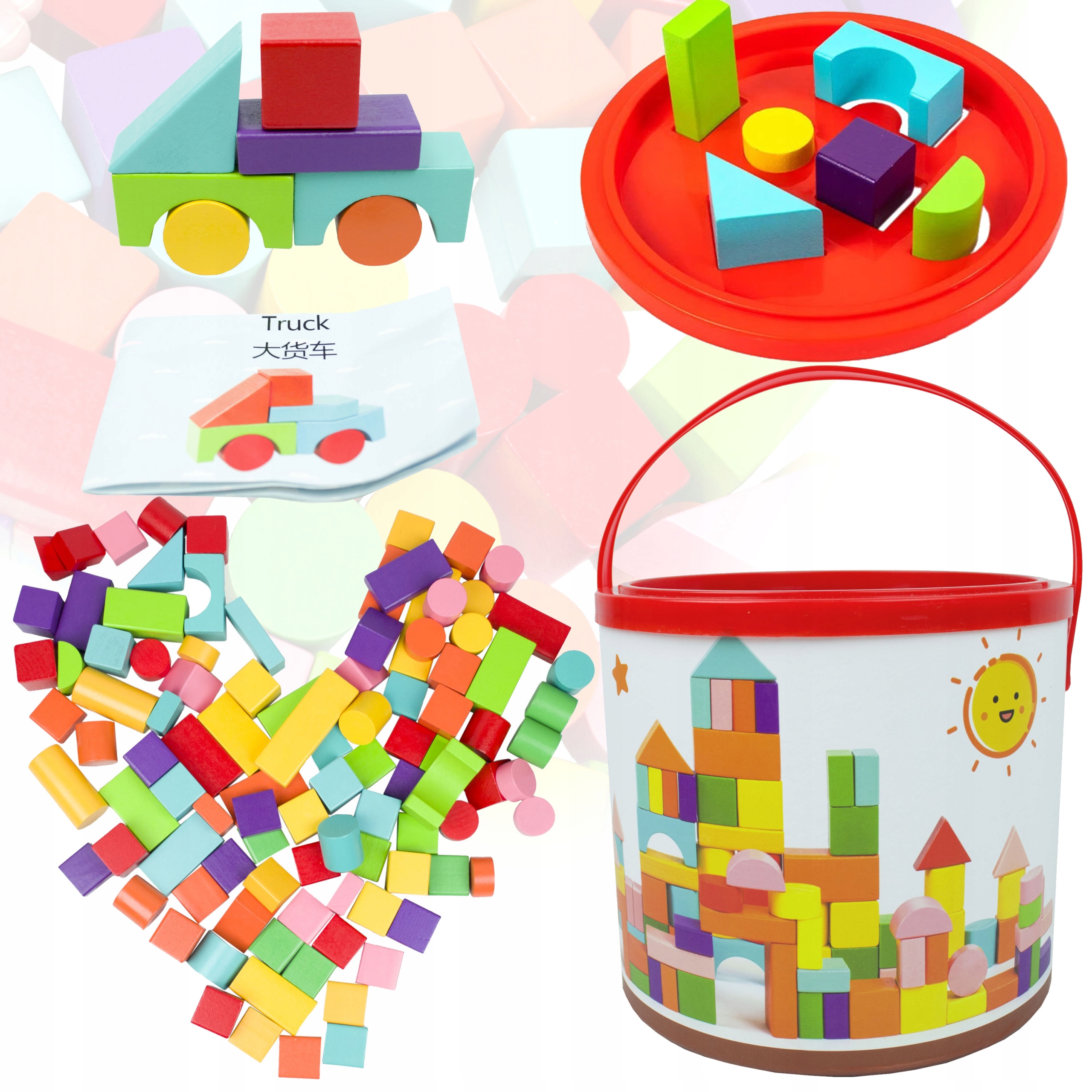 *LT308 DREWNIANE KLOCKI 100el KLOCKI W CZERWONYM WORKU